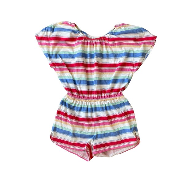 Girls 12 PS Aeropostale Rainbow Pink Red Blue Green Stripe Short Sleeve Romper - Picture 1 of 3